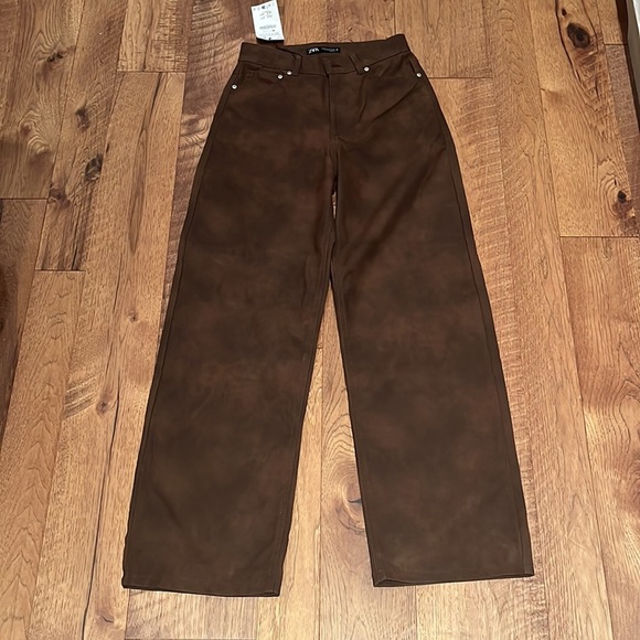 NWT Zara Woman’s Brown Wide Leg Jeans Size XS - Picture 2 of 7
